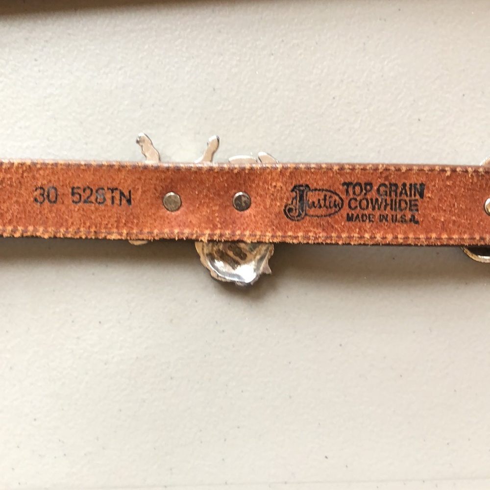 Brown Leather Cowboy Belt with Silvertone Accents - Picture 9 of 10